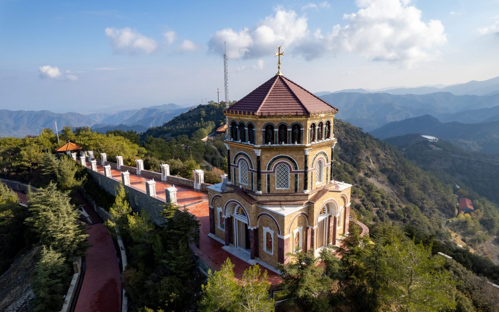 Drone,Aerial,Of,Throni,Of,Panagia,Kykkou,Temple,Landmark.,Cyprus